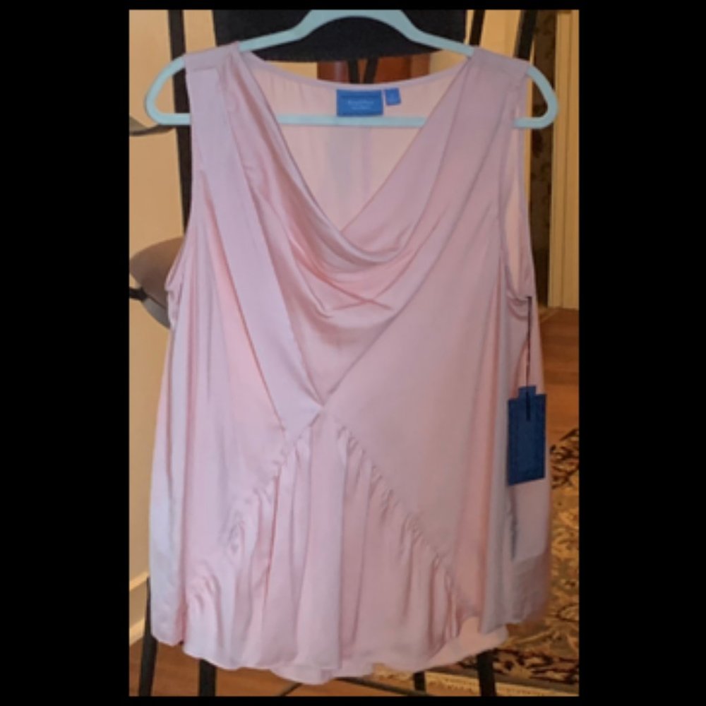 Simply Vera Pink Sleeveless Draped Cowl Neck Blouse with Pleated Insert  XL  NWT